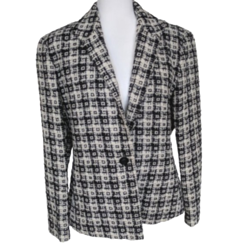 Jones New York Black and Off-white Blazer Wool Blend Thick Textured Size 12 - Picture 2 of 13